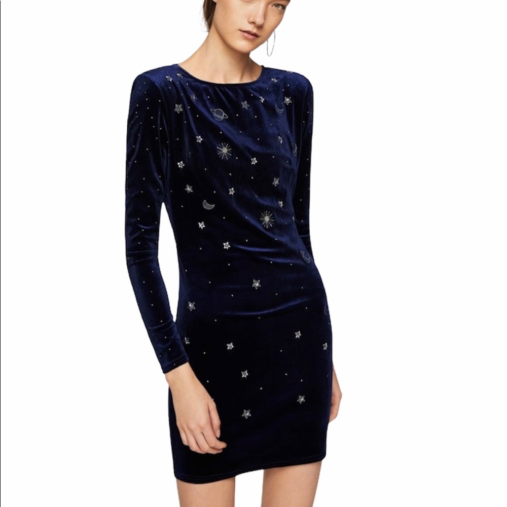 Mango Navy Blue Mini Dress with Star Embellishments